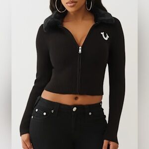 True‎ Religion RIBBED FAUX FUR ZIP Size XL
